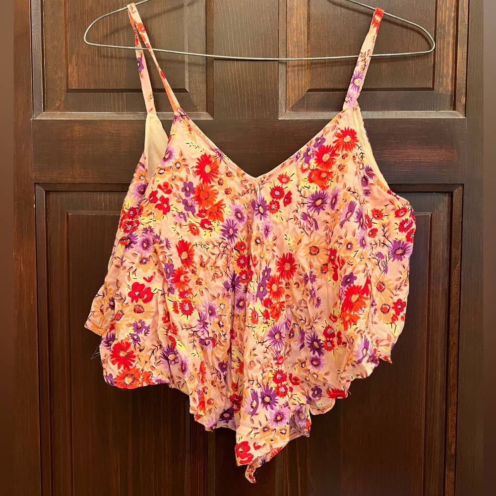 Vibrant Floral Crop Tank Top - Picture 2 of 3